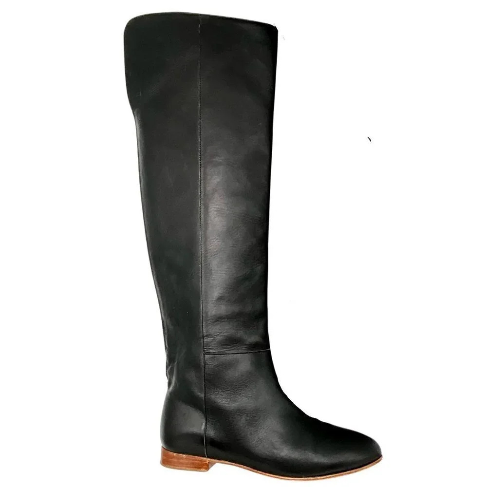 Loeffler Randall Marit Knee High Leather Black Brown Riding Boot, 6.5B fits US 6